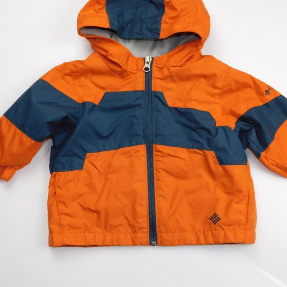 Columbia Boys 6M Orange Blue Hooded Fall Water Resistant Spring Jacket - Picture 3 of 7